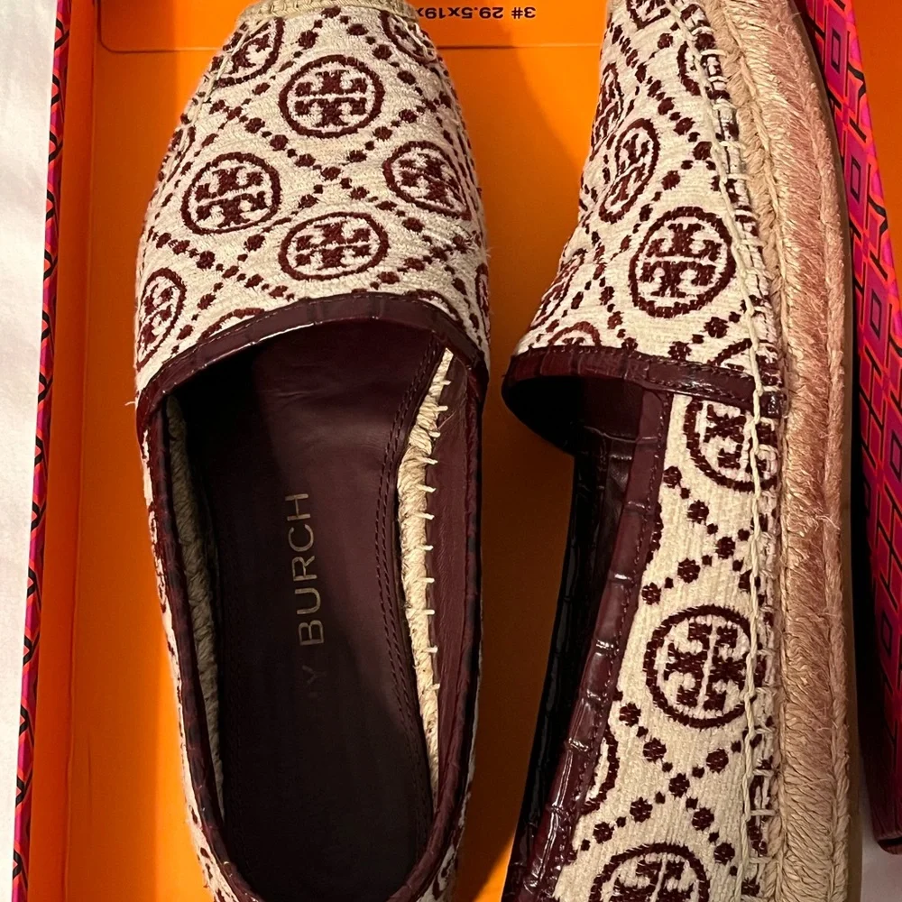 Tory Burch Burgundy Logo Espadrille Slip-On